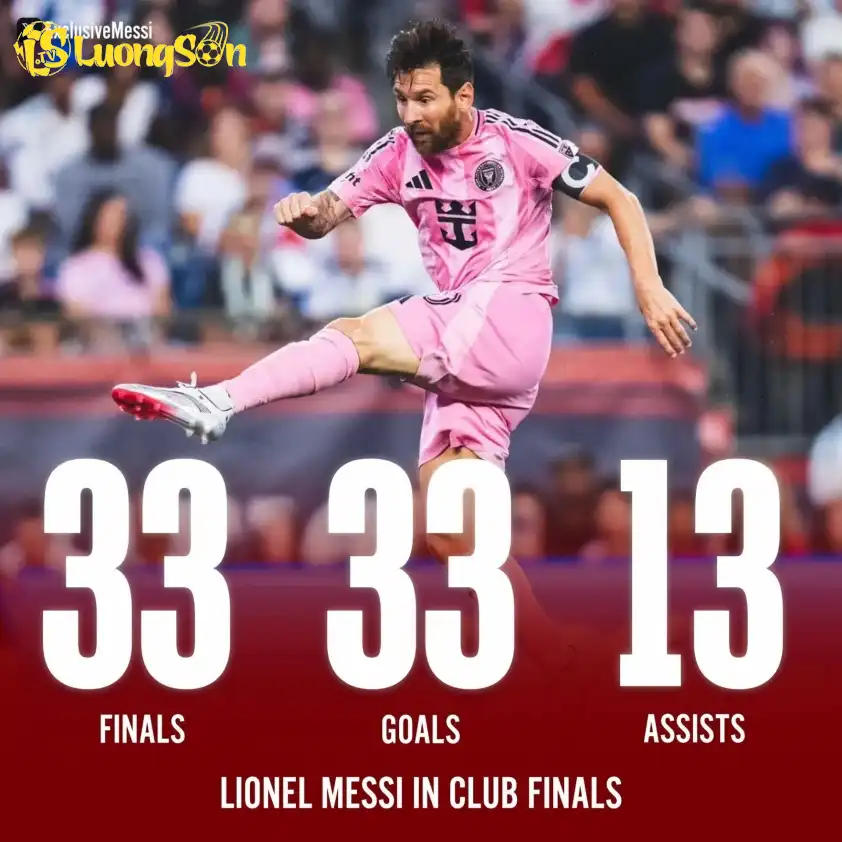 Messi vào chung kết Leagues Cup cùng Inter Miami. Theo thống kê, trong lịch sử anh đã tham dự 33 trận chung kết, đóng góp 33 bàn thắng và 13 kiến tạo. Messi vào chung kết Leagues Cup cùng Inter Miami. Theo thống kê, trong lịch sử anh đã tham dự 33 trận chung kết, đóng góp 33 bàn thắng và 13 kiến tạo.
